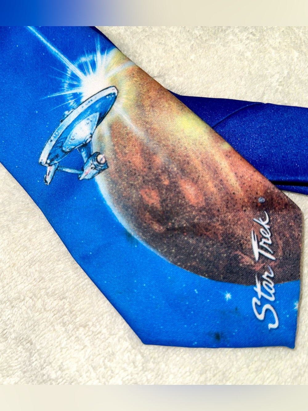Vtg 1991 Star Trek Tie Ralph Marlin USS Enterprise Space Galaxy Planet Necktie